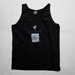Vintage Red River Tank Top Hummingbird Graphic Black Signal Sports M 90s